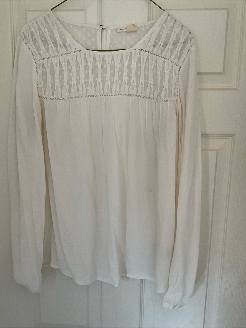 Meadow Rue Cream Long-Sleeve Lace Yoke Blouse